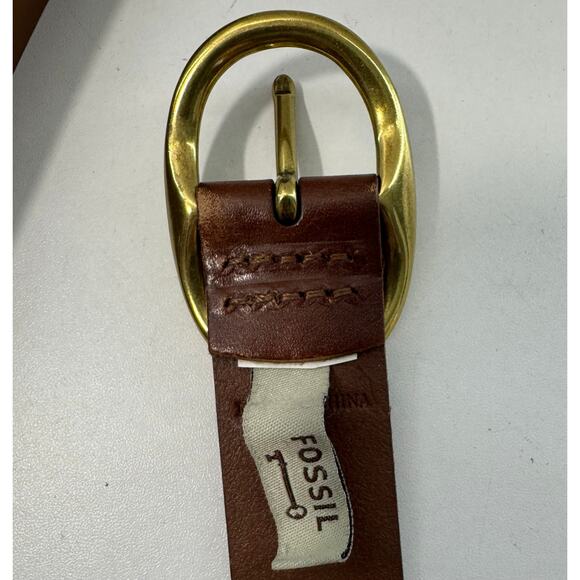 Fossil Leather Belt Twisted Center Braid Brass Brown/Cognac Oval Buckle Large - Picture 3 of 8